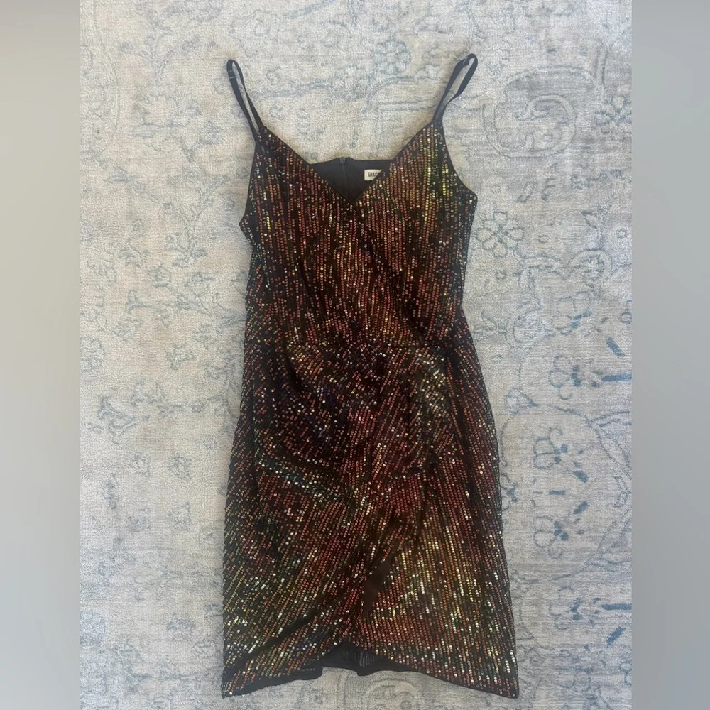 Grace Karin Multicolor Metallic Gold Sequin Mini Dress | Wrap Front | Size L - Picture 2 of 11